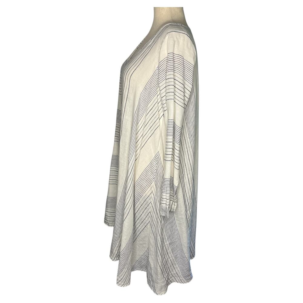 CP Shades Women's Dress Sz Small Gray Mini Stripe Lagenlook Linen Made in USA - Picture 2 of 8